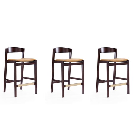 Manhattan Comfort Klismos Counter Stool in Camel and Dark Walnut (Set of 3) 3-CS007-CL